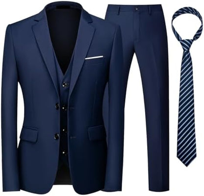 Men’s Three-Piece Suit with Tie – Two-Button Formal Set for Business and Events