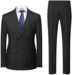 Men’s Double-Breasted Pinstripe Suit Set – Slim Formal Tailoring for Business and Weddings