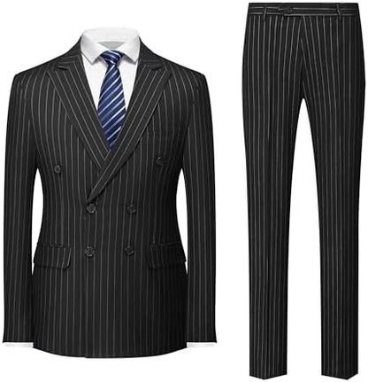 Men’s Double-Breasted Pinstripe Suit Set – Slim Formal Tailoring for Business and Weddings