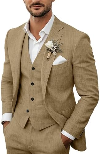 Men’s Lightweight Linen Three-Piece Suit – Tailored Summer Set for Weddings and Formal Events