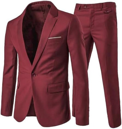 Men’s Wrinkle-Resistant Two-Piece Suit – Slim Tailoring for Business and Weddings