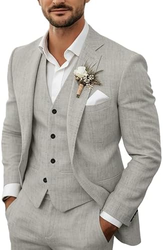 Men’s Lightweight Linen Three-Piece Suit – Tailored Summer Set for Weddings and Formal Events