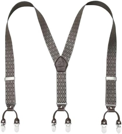 Men’s Checked Y-Back Braces – Adjustable Six-Clip Suspenders for Smart and Formal Styling