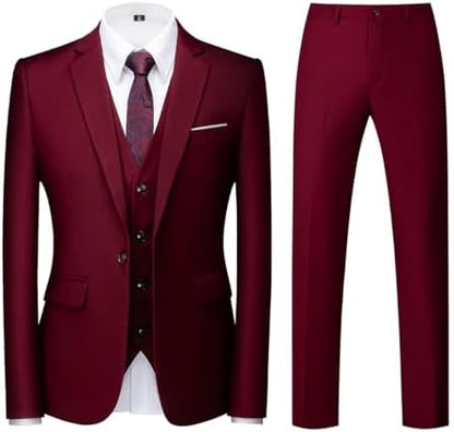 Men’s Three-Piece Tailored Suit – Slim Formal Set for Weddings and Business