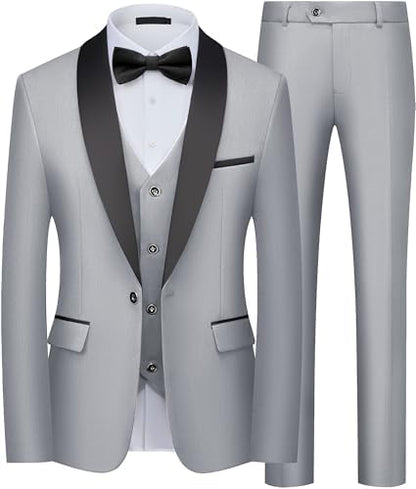 Men’s Shawl-Lapel Three-Piece Tuxedo – Slim Formal Set for Weddings and Evening Events