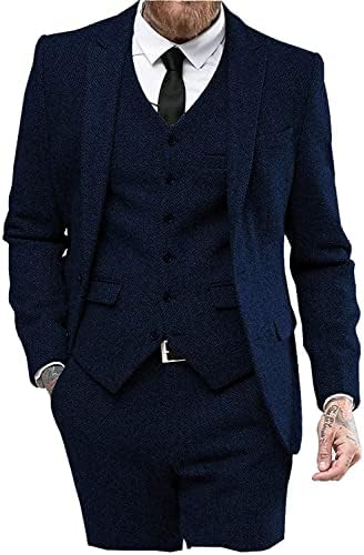 Men’s Herringbone Tweed Three-Piece Suit – Classic Wedding and Formal Tailoring
