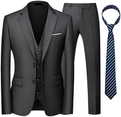 Men’s Three-Piece Suit with Tie – Two-Button Formal Set for Business and Events