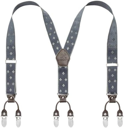 Men’s Checked Y-Back Braces – Adjustable Six-Clip Suspenders for Smart and Formal Styling