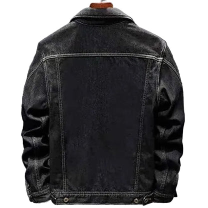 Men’s Fleece-Lined Denim Trucker Jacket – Warm Button-Front Layer with Relaxed Everyday Fit