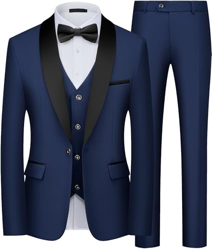 Men’s Shawl-Lapel Three-Piece Tuxedo – Slim Formal Set for Weddings and Evening Events
