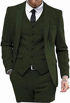 Men’s Herringbone Tweed Three-Piece Suit – Classic Wedding and Formal Tailoring