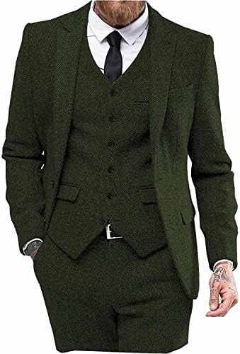 Men’s Herringbone Tweed Three-Piece Suit – Classic Wedding and Formal Tailoring