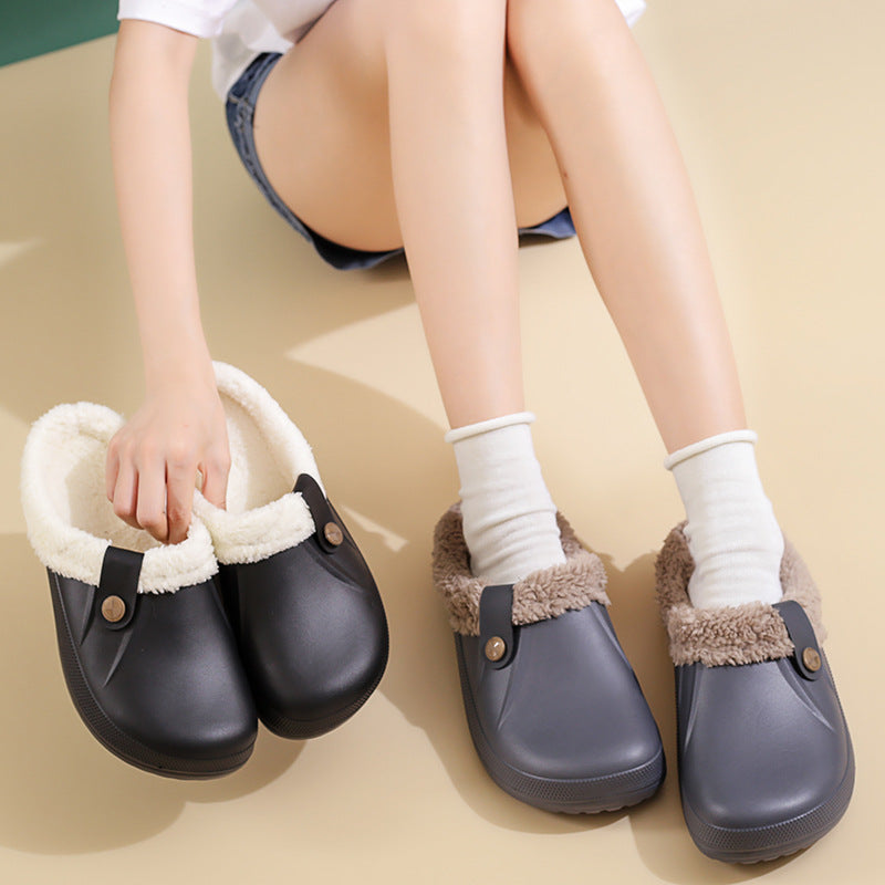 Women's Faux Fur Lined Platform Clog Slippers - Black (US 4-14)