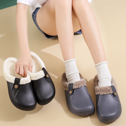 Women's Faux Fur Lined Platform Clog Slippers - Black (US 4-14)