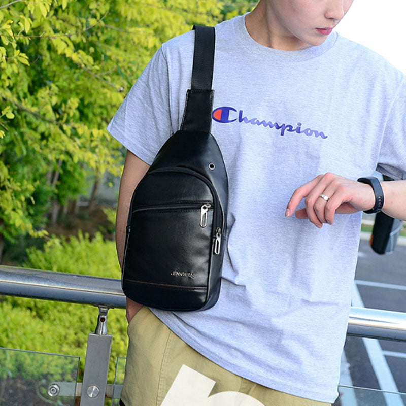 Men’s PU-Leather Sling Bag – Compact Crossbody Chest Pack with Adjustable Strap and Zip Pockets