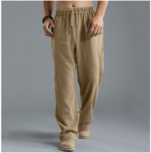 Men’s Relaxed Linen Trousers – Breathable Elastic-Waist Pants for Summer Casual Wear