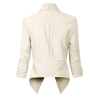 Women’s Open-Front Blazer – Ruched-Sleeve Smart Layer for Office and Occasion Wear
