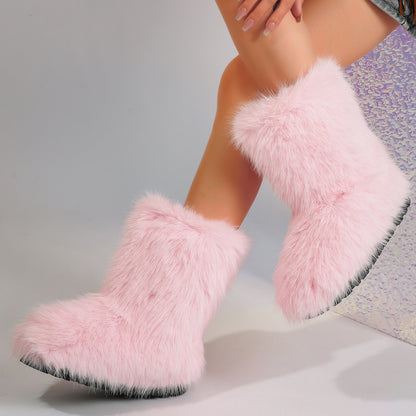 Women's Faux Fur Lined Snow Boots - Black