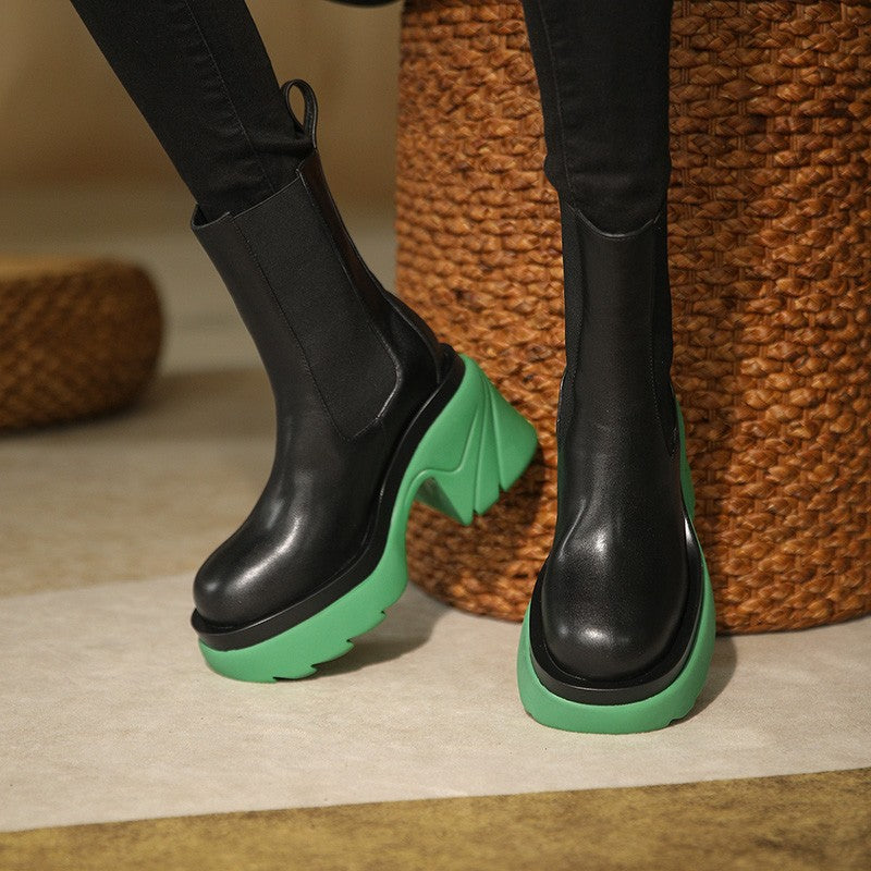Women's Chunky Ankle Chelsea Boots - Lug Sole Pull-On Boot with Heel Tab - original product image 3