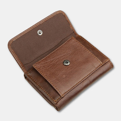 Men’s Genuine Leather RFID Trifold Wallet – Vintage Compact Card Holder with Secure Fold Closure