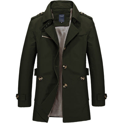 Men’s Double-Breasted Trench Coat – Tailored Mid-Length Outerwear with Epaulettes and Cuff Tabs