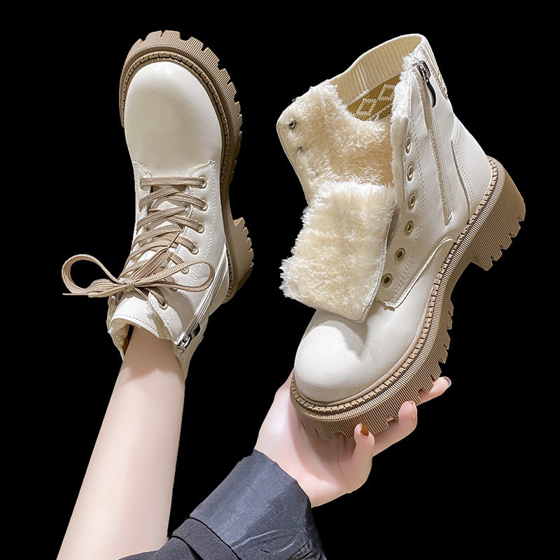 Women's Faux Fur Lined Lace-Up Chunky Chelsea Boots
