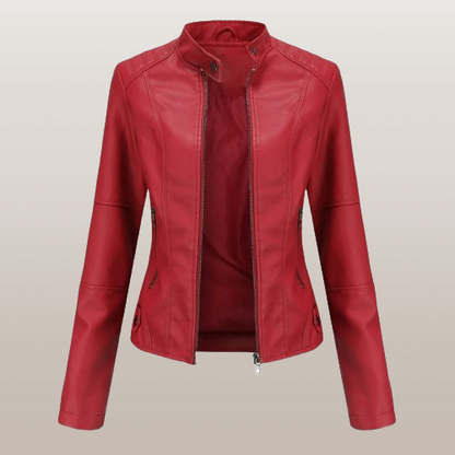 Women’s Tailored Short Jacket – Stand Collar with Angled Zip Pockets