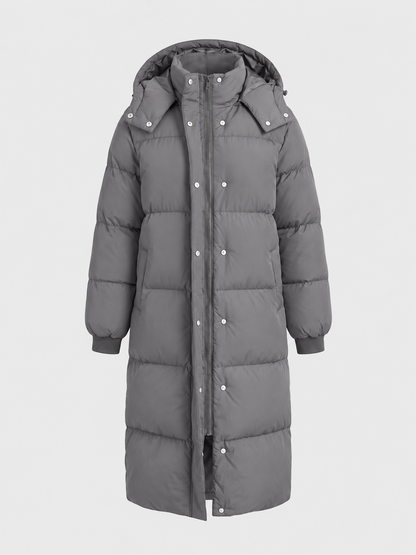 Women’s Extended-Length Hooded Puffer Coat – Insulated Winter Outerwear for Warm Everyday Coverage