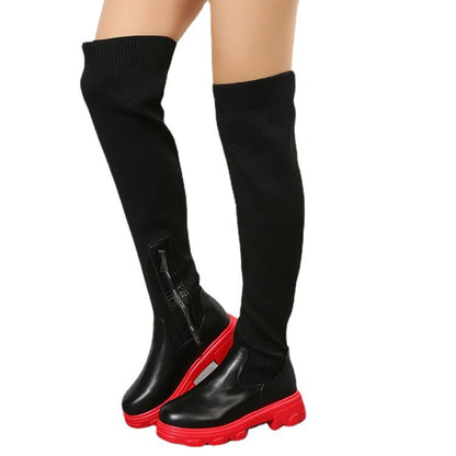 Women's Platform Knitted Knee-High Boots