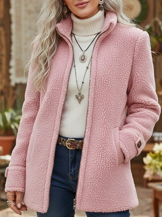 Women’s Teddy Jacket – Fleece Zip-Up Jacket with Stand Collar