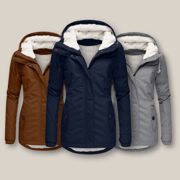 Women’s Parka – Teddy-Lined Hooded Coat with Two-Way Zip