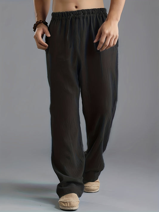 Men’s Relaxed Linen Trousers – Breathable Elastic-Waist Pants for Casual Summer Wear