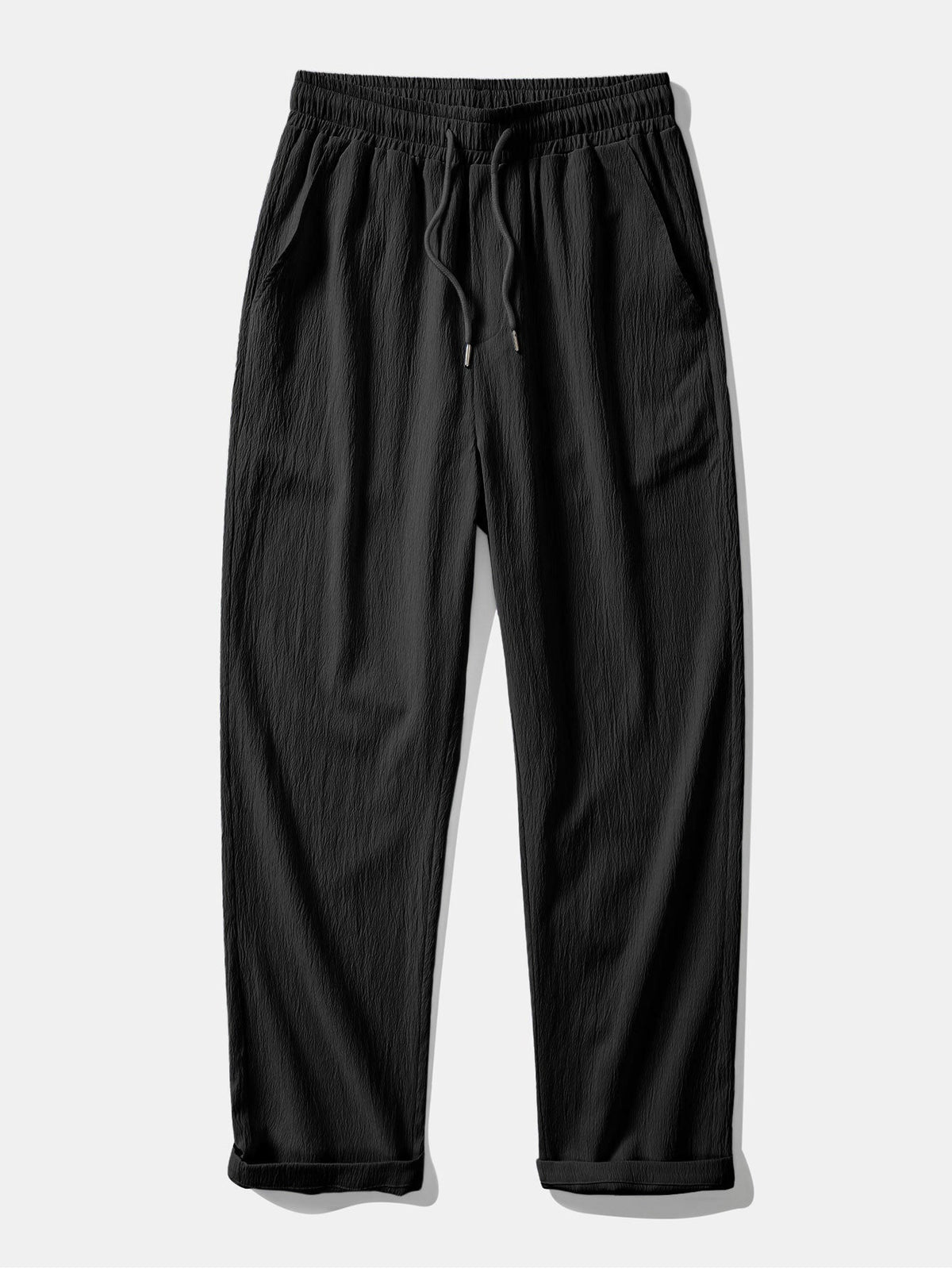 Men’s Textured Straight-Leg Trousers – Drawstring Casual Pants for Travel and Daily Wear