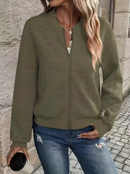 Women’s Textured Zip-Up Cardigan – Relaxed Knit Layer for Everyday and Travel Wear