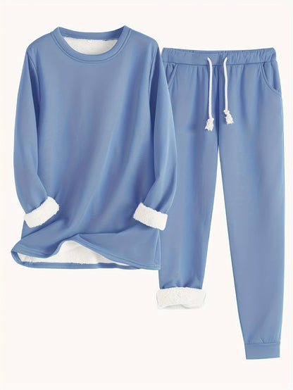Women’s Fleece-Lined Sweatshirt and Jogger Set – Cosy Two-Piece Winter Lounge Outfit