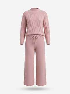 Women’s Cable-Knit Trouser Co-Ord Set – Soft Long-Sleeve Sweater with Wide-Leg Drawstring Trousers for Cosy Everyday Wear