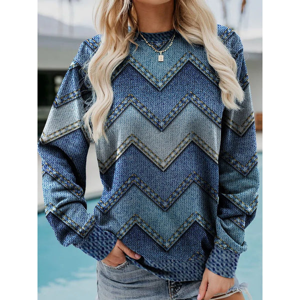 Women’s Printed Crew Neck Sweatshirt – Relaxed Long-Sleeve Casual Layer for Everyday Wear