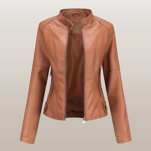 Women’s Tailored Short Jacket – Stand Collar with Angled Zip Pockets