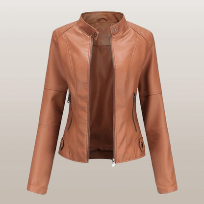 Women’s Tailored Short Jacket – Stand Collar with Angled Zip Pockets