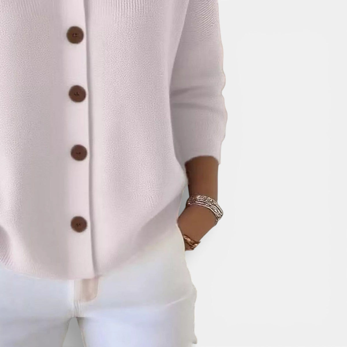 Women’s Knitted Blouse – Polo Collar Top with Full Button Placket
