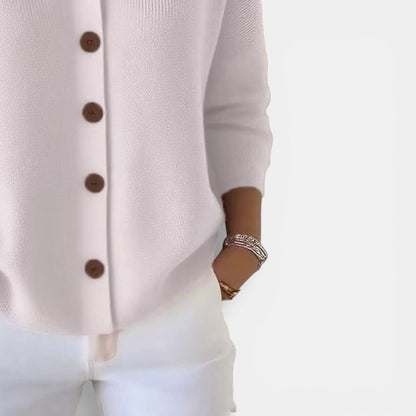 Women’s Knitted Blouse – Polo Collar Top with Full Button Placket