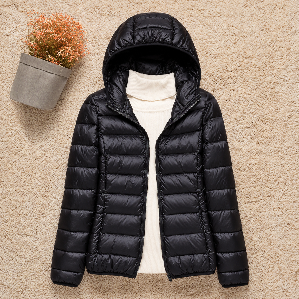 Men’s Lightweight Down Jacket – Packable Hooded Puffer with Zip Pockets