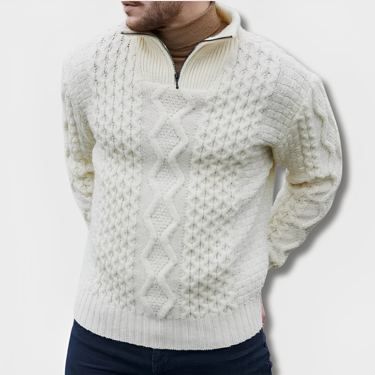 Men’s Textured Half-Zip Knit Sweater – Warm Cable-Knit Layer for Smart Casual Wear