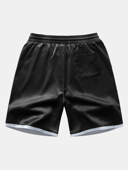Men’s Smooth Satin Co-Ord – Short-Sleeve Shirt and Drawstring Shorts for Summer Evenings