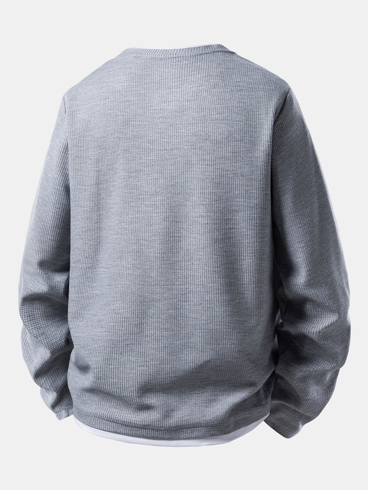 Men’s Waffle Long-Sleeve T-Shirt with Layered Crew Neck – Autumn Casual Essential