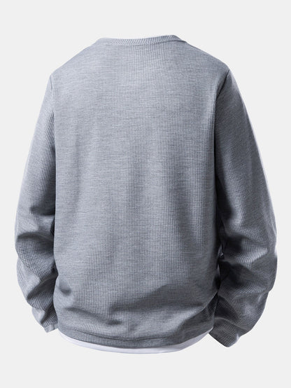 Men’s Waffle Long-Sleeve T-Shirt with Layered Crew Neck – Autumn Casual Essential