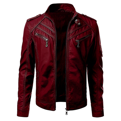 Men’s Multi-Zip Leather Biker Jacket – Structured Winter Layer for Urban Styling