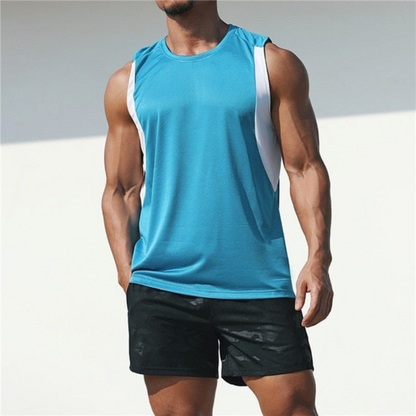 Men’s Colour-Block Sleeveless Sports Top – Relaxed Crew-Neck Training Tank with Wide Armholes