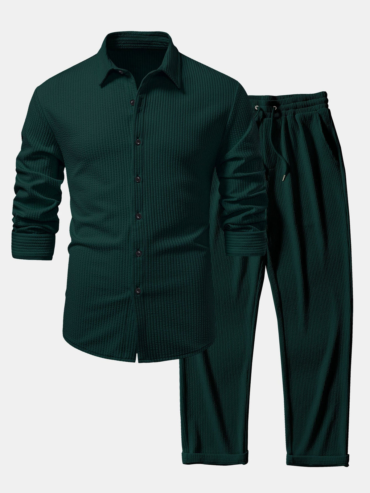 Men’s Ribbed Muscle-Fit Shirt and Straight Trousers – Stretch Smart Casual Set