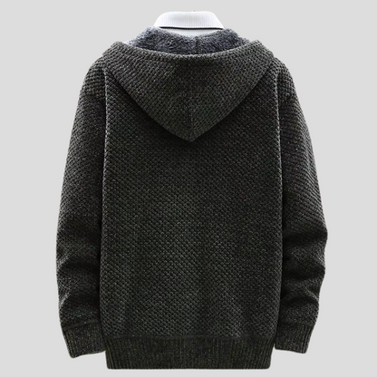 Men’s Hooded Knit Jacket – Waffle-Knit Cardigan with Full-Length Zip